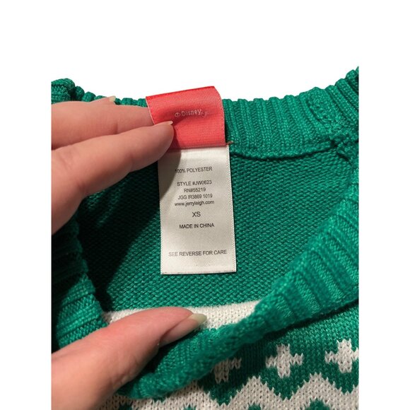 Disney Mickey Mouse Christmas Sweater Green White Fair Isle Print XS - Picture 3 of 6
